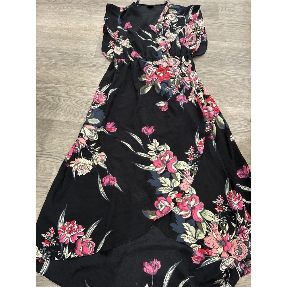 City Chic Black Trendy Misty Floral Wrap Maxi Dress | Size XS/14